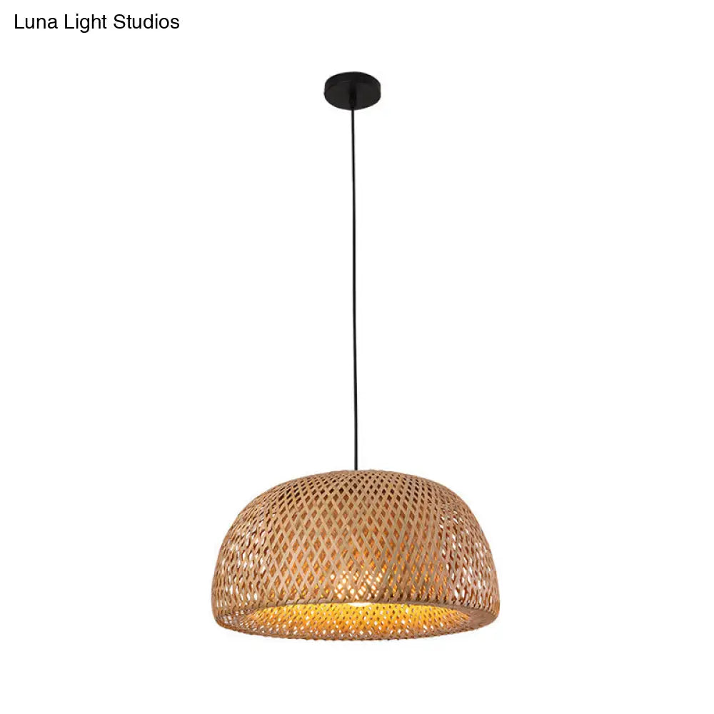 Modern Handcrafted Bamboo Pendant Light - Single Wood Hanging Ceiling Lamp For Restaurants