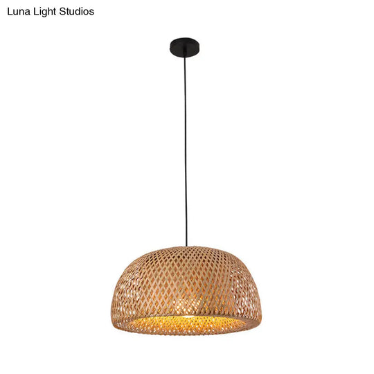 Modern Handcrafted Bamboo Pendant Light - Single Wood Hanging Ceiling Lamp For Restaurants