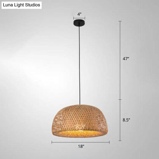 Modern Handcrafted Bamboo Pendant Light - Single Wood Hanging Ceiling Lamp For Restaurants