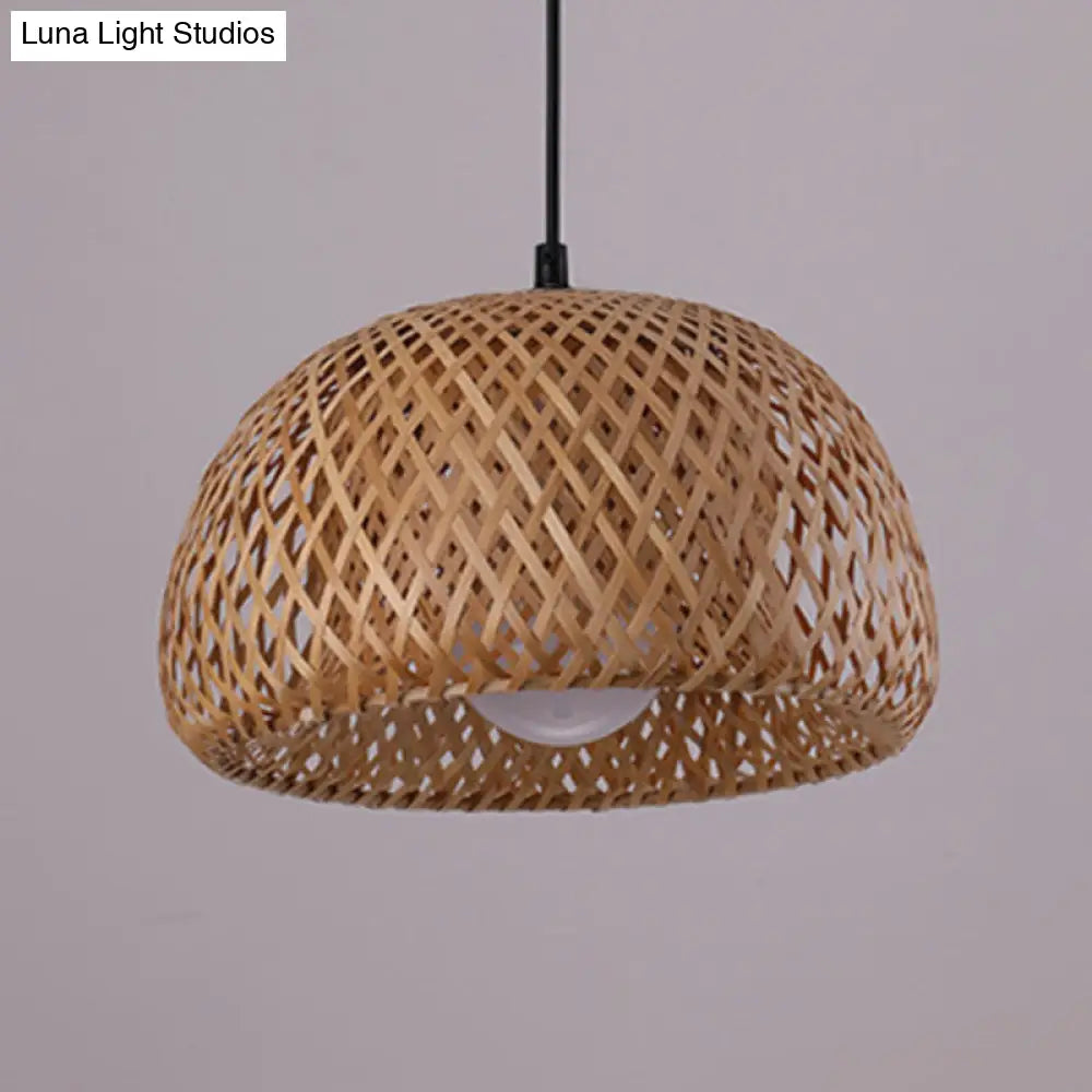 Modern Handcrafted Bamboo Pendant Light - Single Wood Hanging Ceiling Lamp For Restaurants