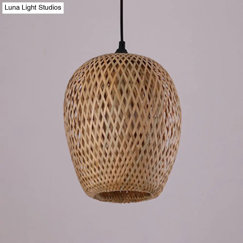 Modern Handcrafted Bamboo Pendant Light - Single Wood Hanging Ceiling Lamp For Restaurants