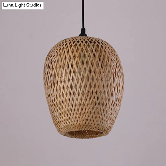 Modern Handcrafted Bamboo Pendant Light - Single Wood Hanging Ceiling Lamp For Restaurants