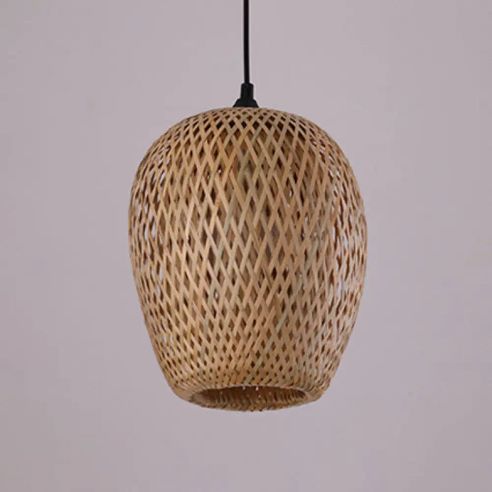 Modern Handcrafted Bamboo Pendant Light - Single Wood Hanging Ceiling Lamp For Restaurants / D