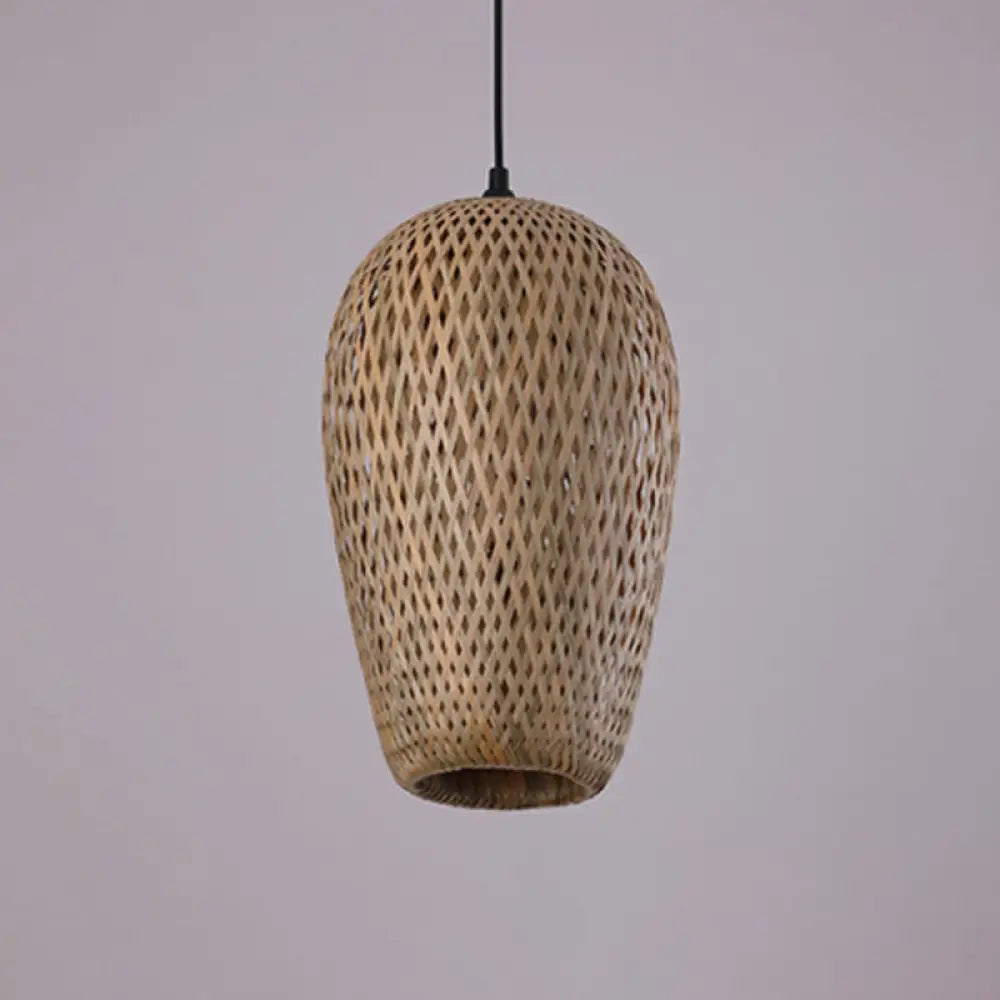 Modern Handcrafted Bamboo Pendant Light - Single Wood Hanging Ceiling Lamp For Restaurants / E