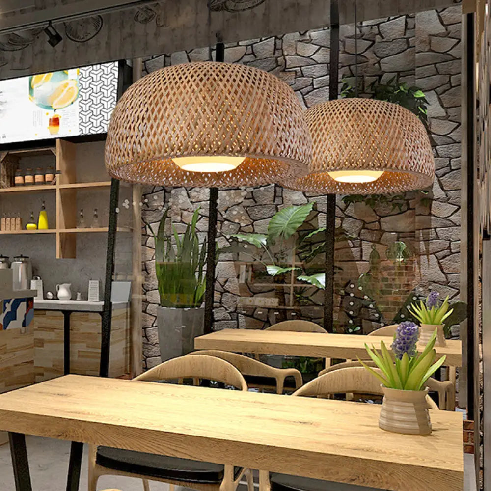 Modern Handcrafted Bamboo Pendant Light - Single Wood Hanging Ceiling Lamp For Restaurants / M