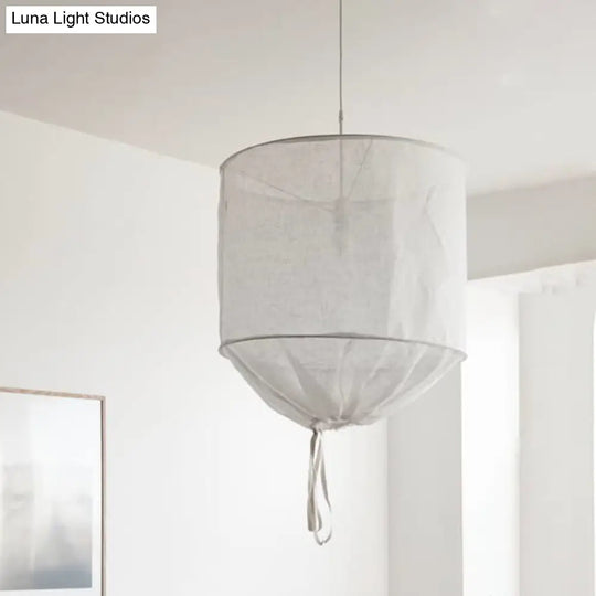 Modern Handcrafted Barrel Fabric Pendant Lamp - 1-Light Flaxen Hanging Ceiling Light With Pull