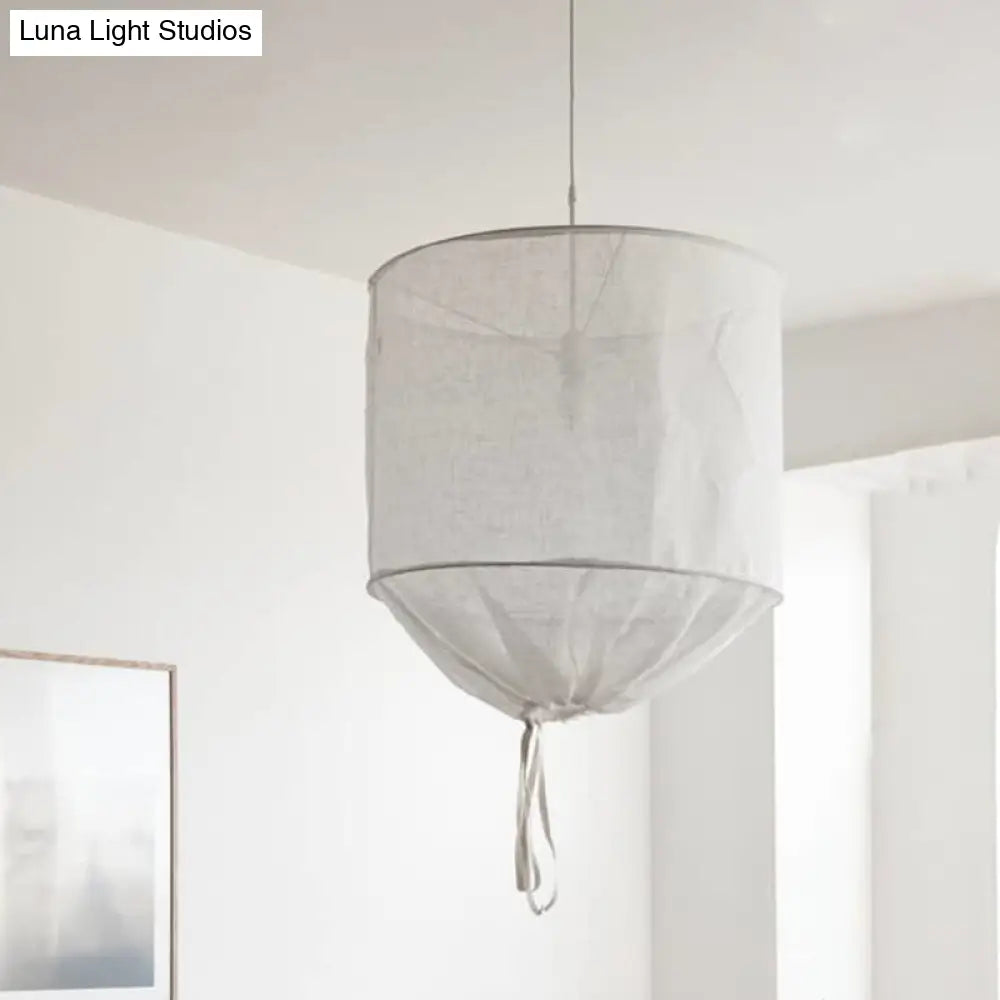 Handcrafted Barrel Flaxen Pendant Lamp - Modern 1-Light Ceiling Light With Pull String
