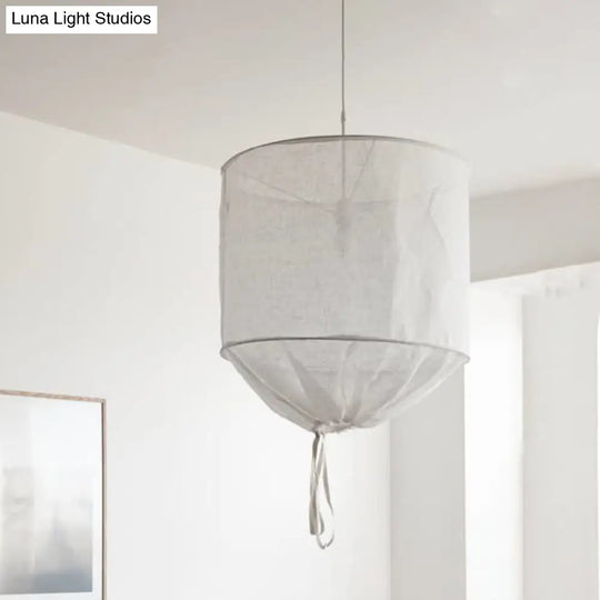 Handcrafted Barrel Flaxen Pendant Lamp - Modern 1-Light Ceiling Light With Pull String