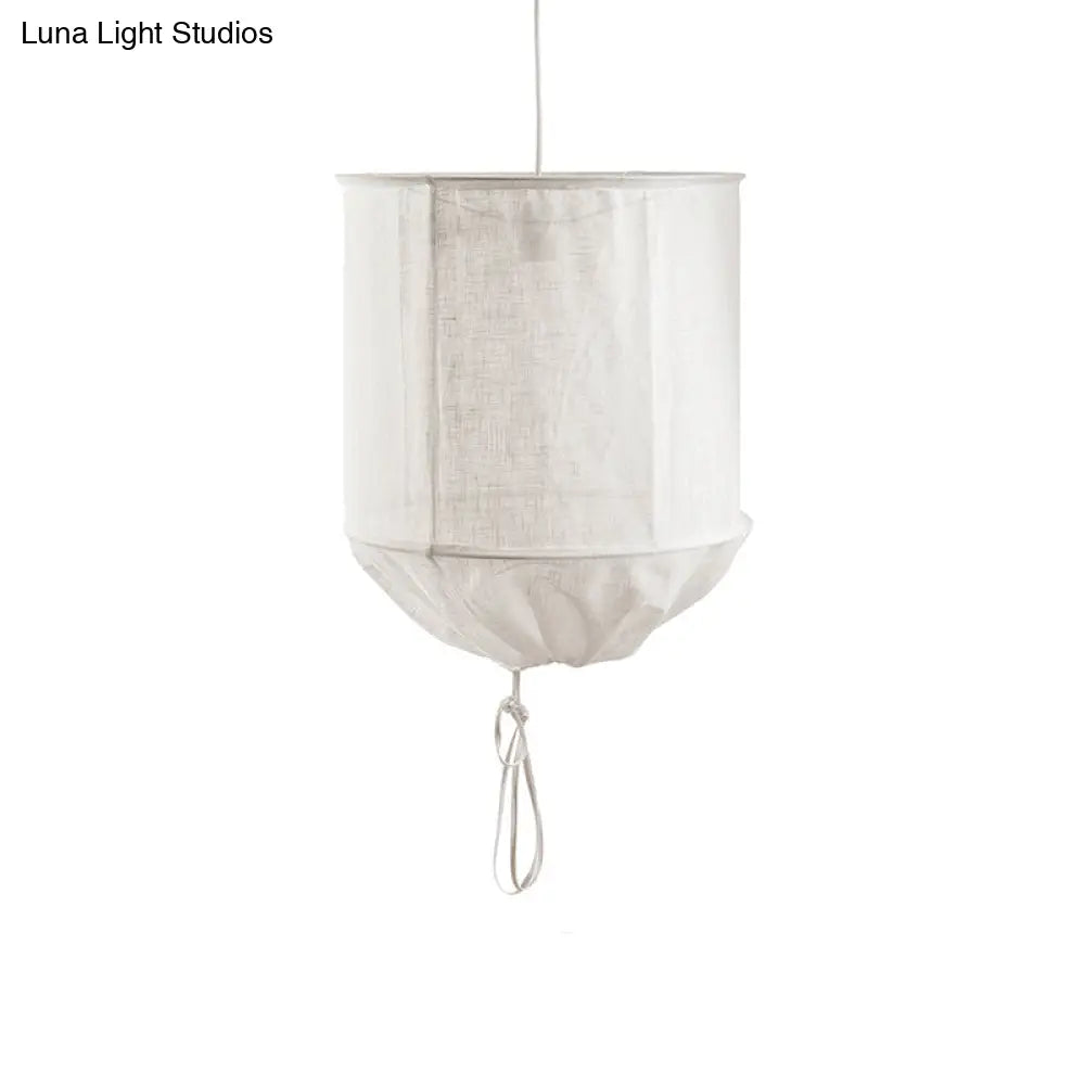 Modern Handcrafted Barrel Fabric Pendant Lamp - 1-Light Flaxen Hanging Ceiling Light With Pull