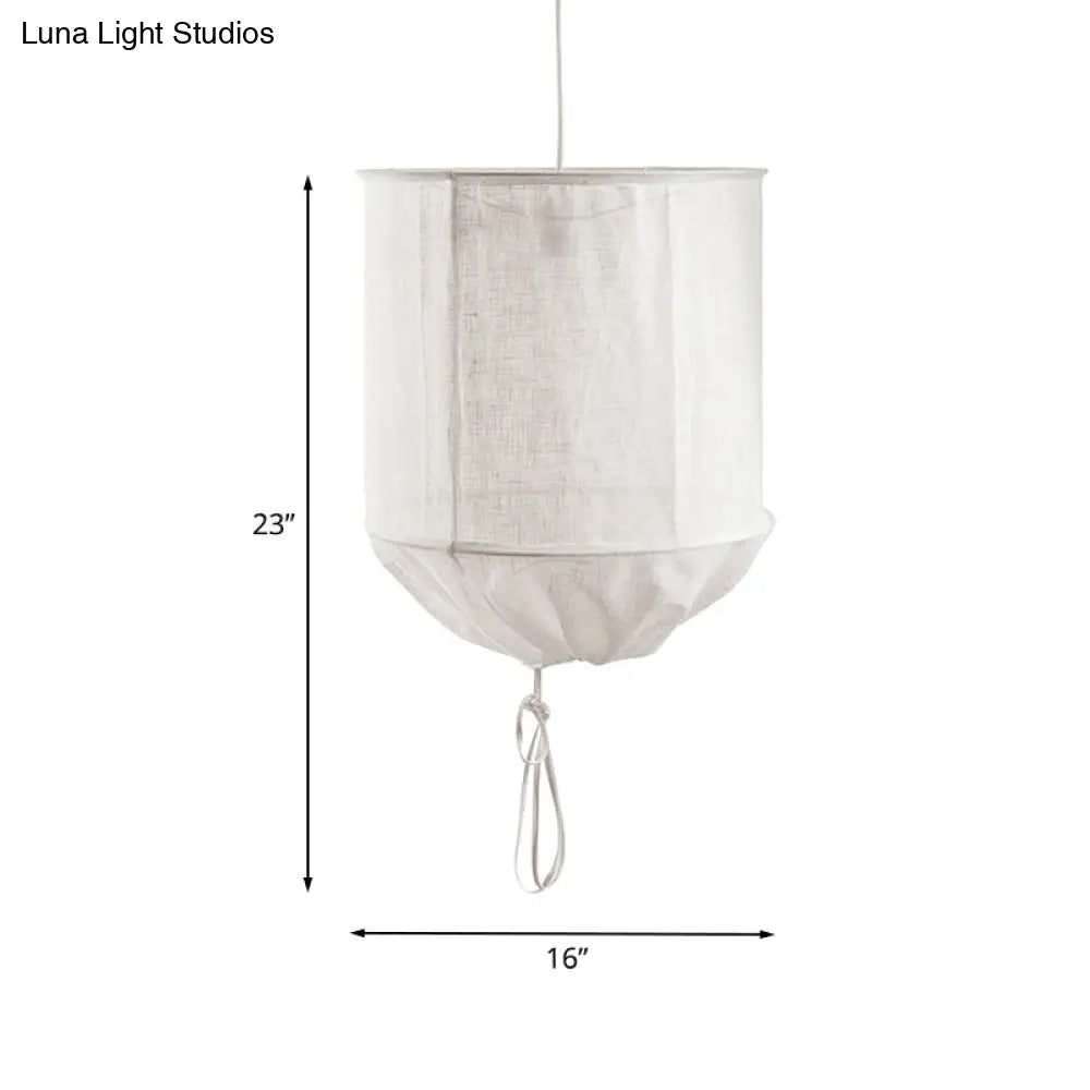 Modern Handcrafted Barrel Fabric Pendant Lamp - 1-Light Flaxen Hanging Ceiling Light With Pull