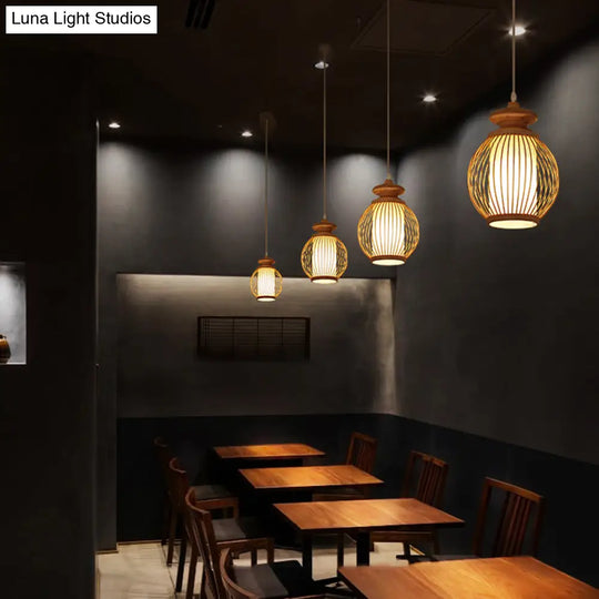 Modern Handwoven Bamboo Ceiling Pendant Light - Single Restaurant Lighting