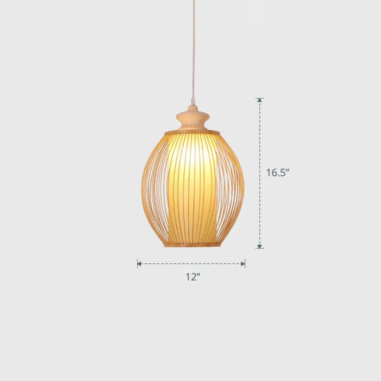 Modern Handwoven Bamboo Ceiling Pendant Light - Single Restaurant Lighting Wood