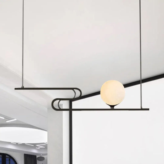 Modern Hanging Chandelier With Milky Glass And Folding Line Design In Black For Dining Hall Island