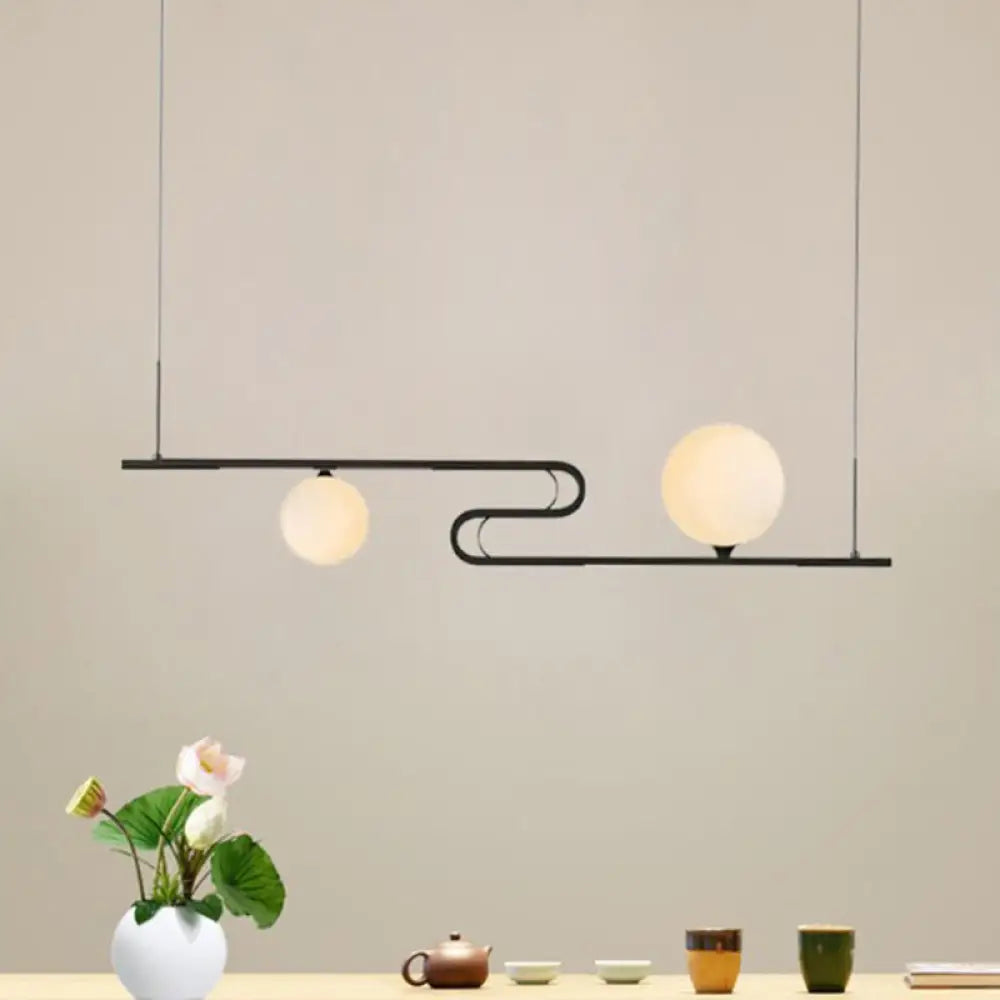 Modern Hanging Chandelier With Milky Glass And Folding Line Design In Black For Dining Hall Island