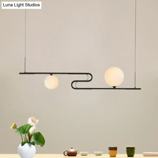 Simplicity Modo Hanging Chandelier - Milky Glass 1/2-Head Island Lamp With Folding Line Design In