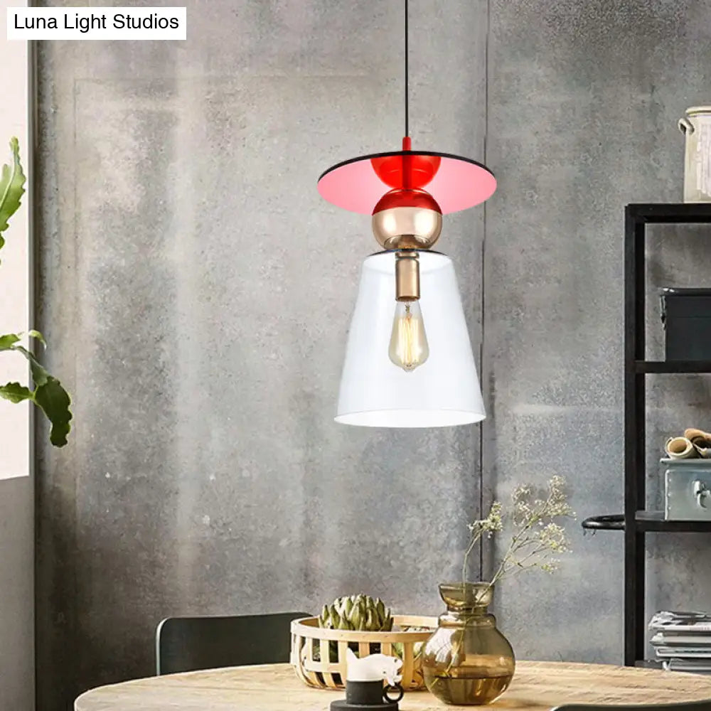 Modern Hanging Glass Light With Red Disc Top - 1-Head Kit