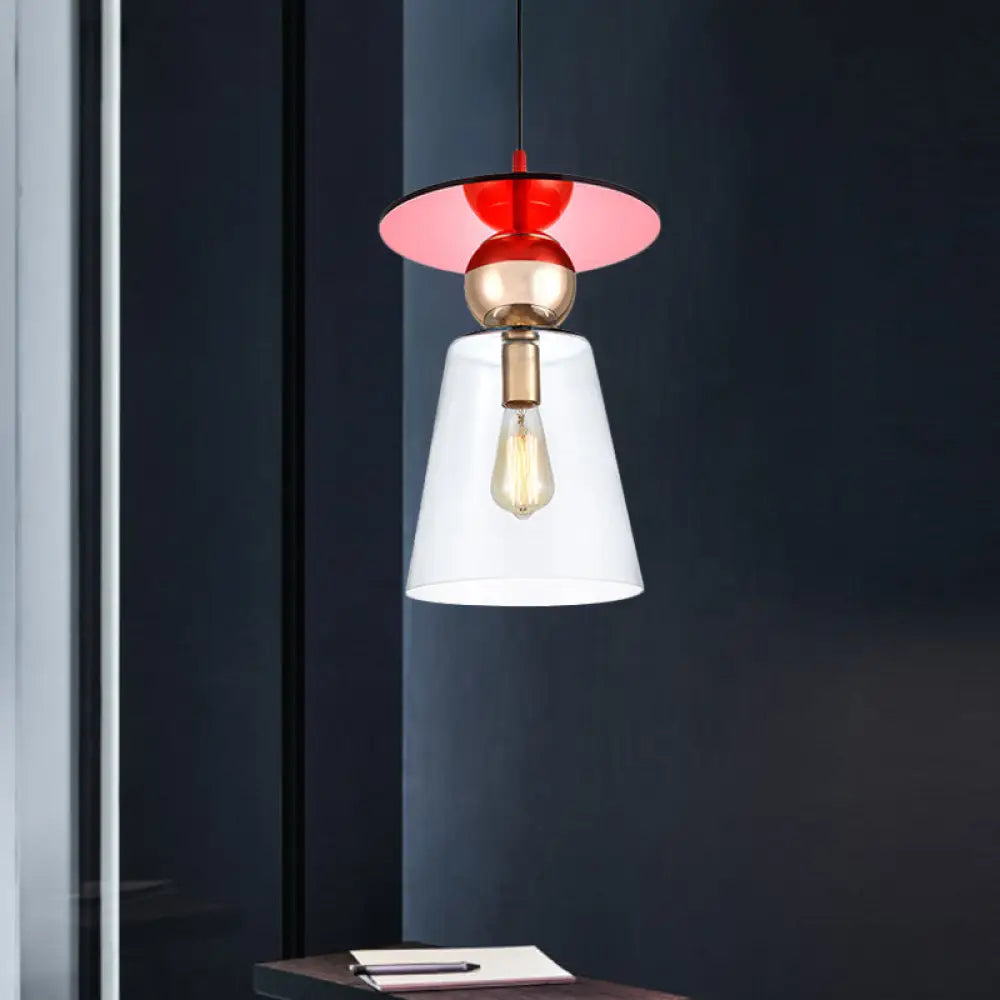 Modern Hanging Glass Light With Red Disc Top - 1-Head Kit