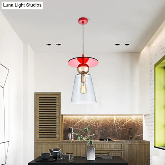 Modern Hanging Glass Light With Red Disc Top - 1-Head Kit