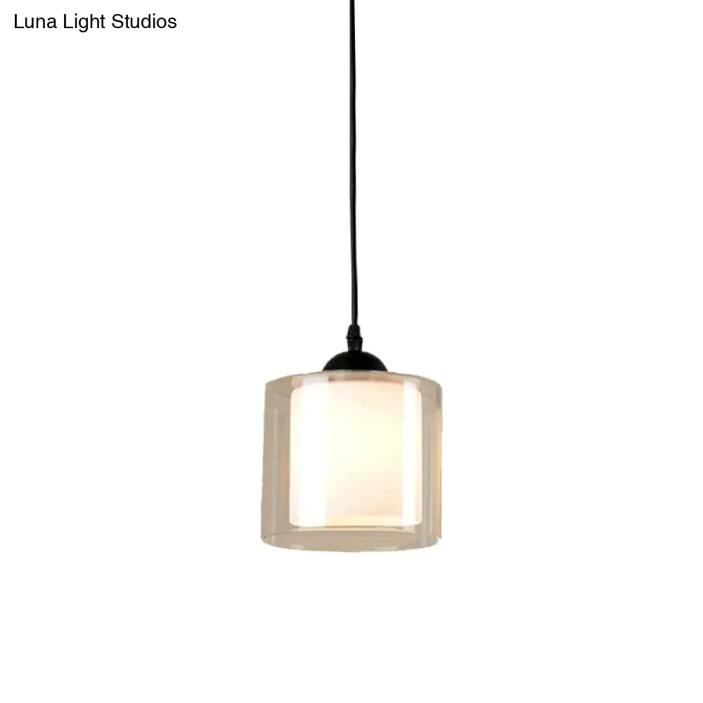 Modern Hanging Glass Pendant Light For Dining Room - Cylinder White 1-Head Lighting Fixture