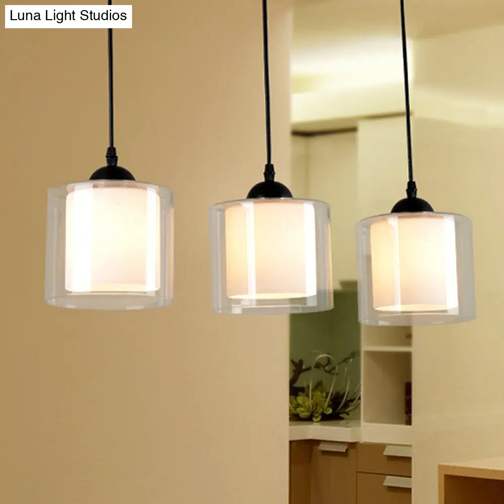 Modern Hanging Glass Pendant Light For Dining Room - Cylinder White 1-Head Lighting Fixture