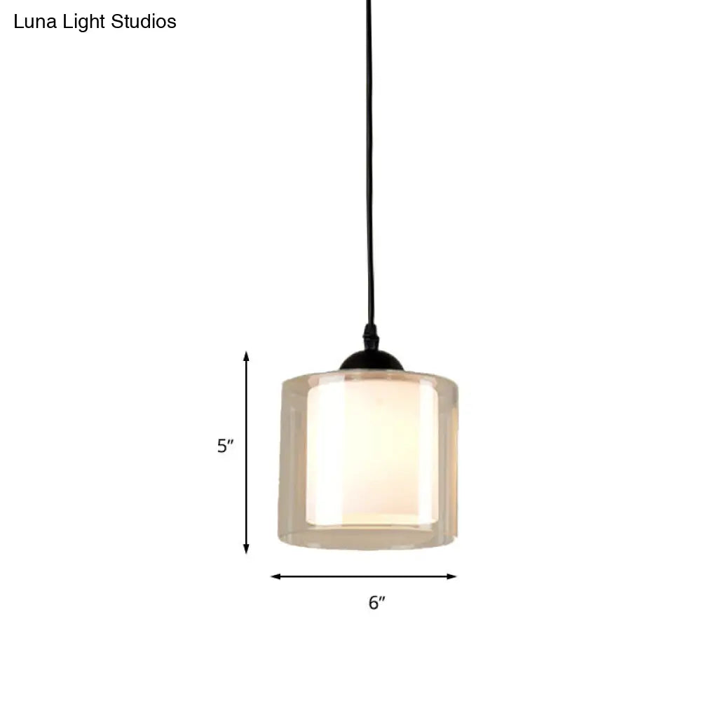 Contemporary Hanging Glass Pendant Light For Dining Room - White Cylinder Design