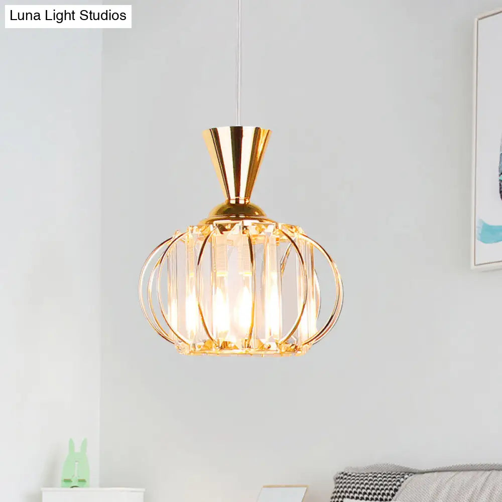 Modern Lantern Kit: Metallic Pendant Light With Inner Crystal Shade