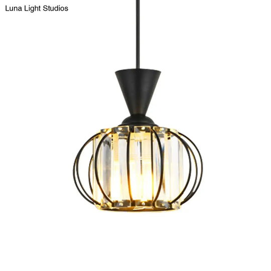 Modern Lantern Kit: Metallic Pendant Light With Inner Crystal Shade