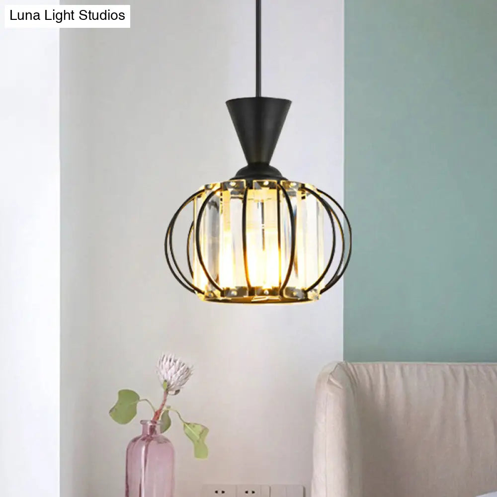 Modern Lantern Kit: Metallic Pendant Light With Inner Crystal Shade