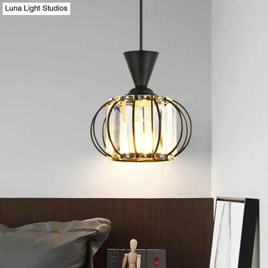 Modern Lantern Kit: Metallic Pendant Light With Inner Crystal Shade Black