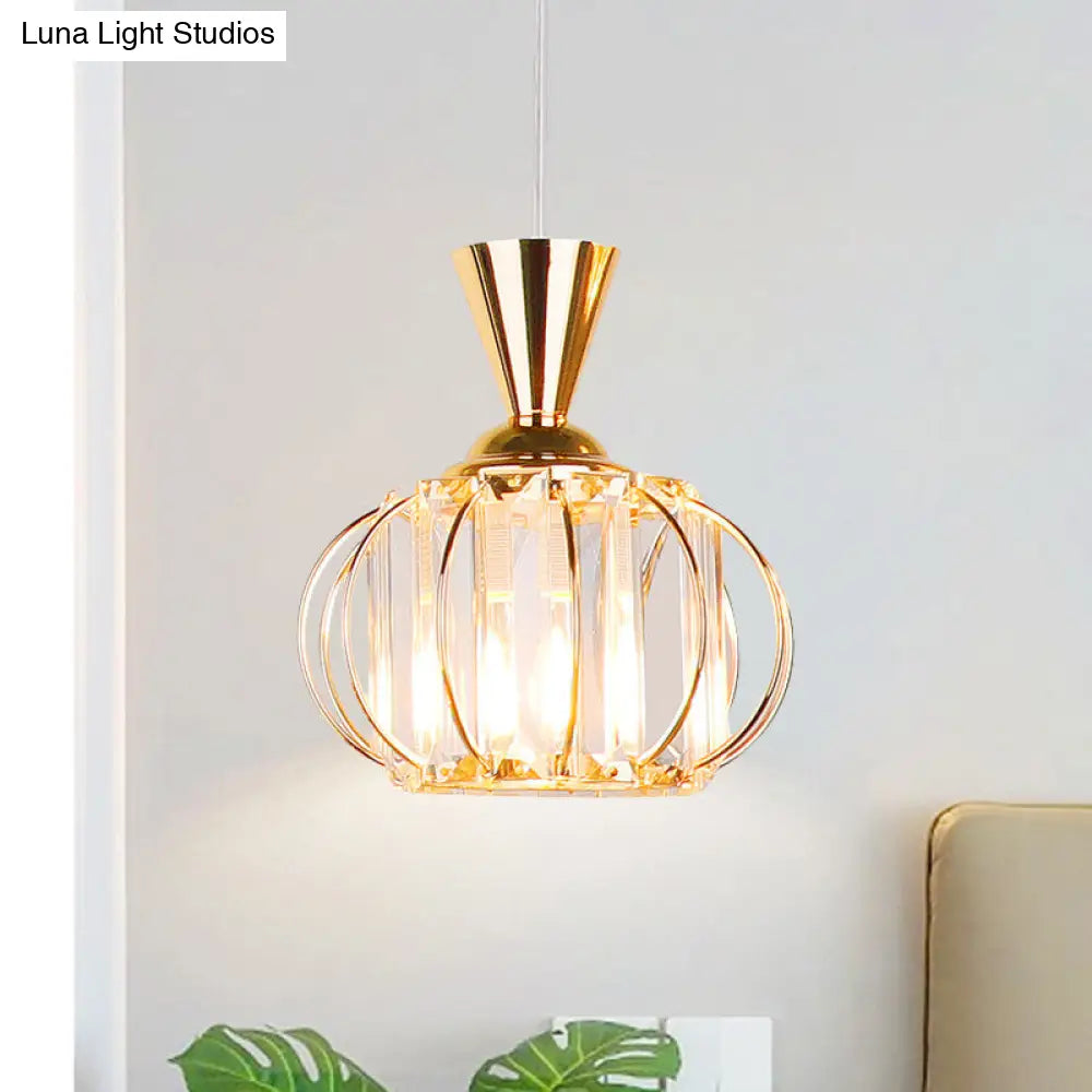 Modern Lantern Kit: Metallic Pendant Light With Inner Crystal Shade Gold