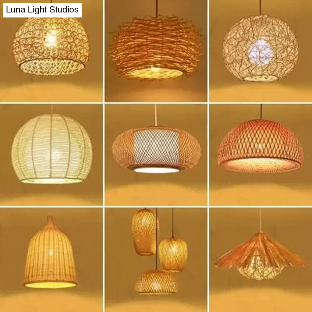 Rattan Shade Hanging Lamp - Modern And Novelty 1-Light Beige House Suspension Pendant 16/19.5 Width