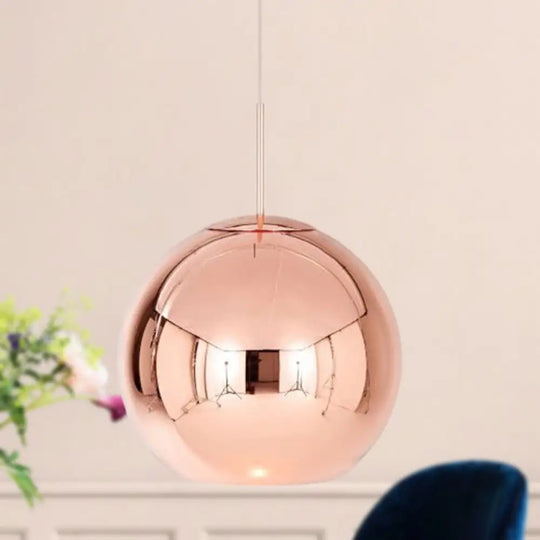 Modern Hanging Light Copper Globe Pendant Ceiling With Mirror Glass Shade / 16’’ Lighting