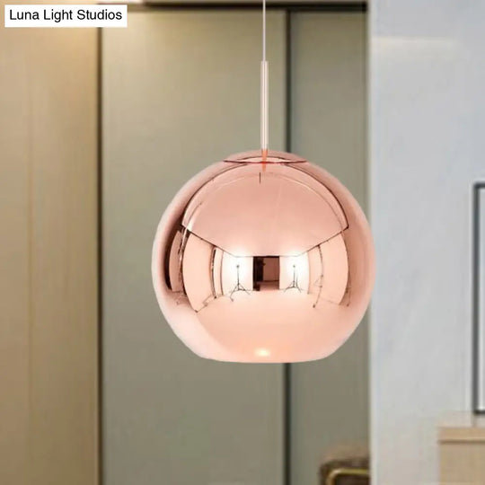 Contemporary Copper Pendant Ceiling Light With Mirror Glass Shade