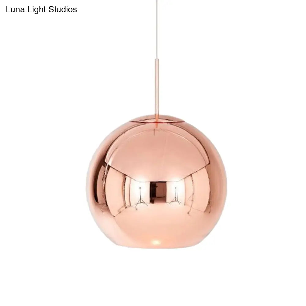 Modern Hanging Light Copper Globe Pendant Ceiling With Mirror Glass Shade Lighting