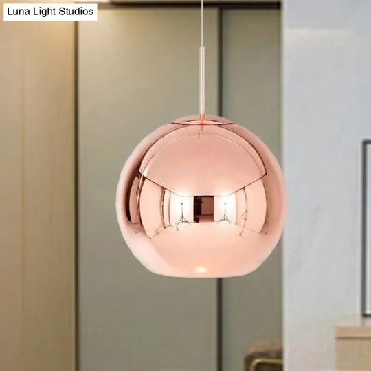 Modern Hanging Light Copper Globe Pendant Ceiling With Mirror Glass Shade Lighting