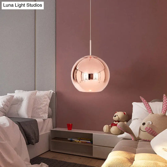 Modern Hanging Light Copper Globe Pendant Ceiling With Mirror Glass Shade Lighting