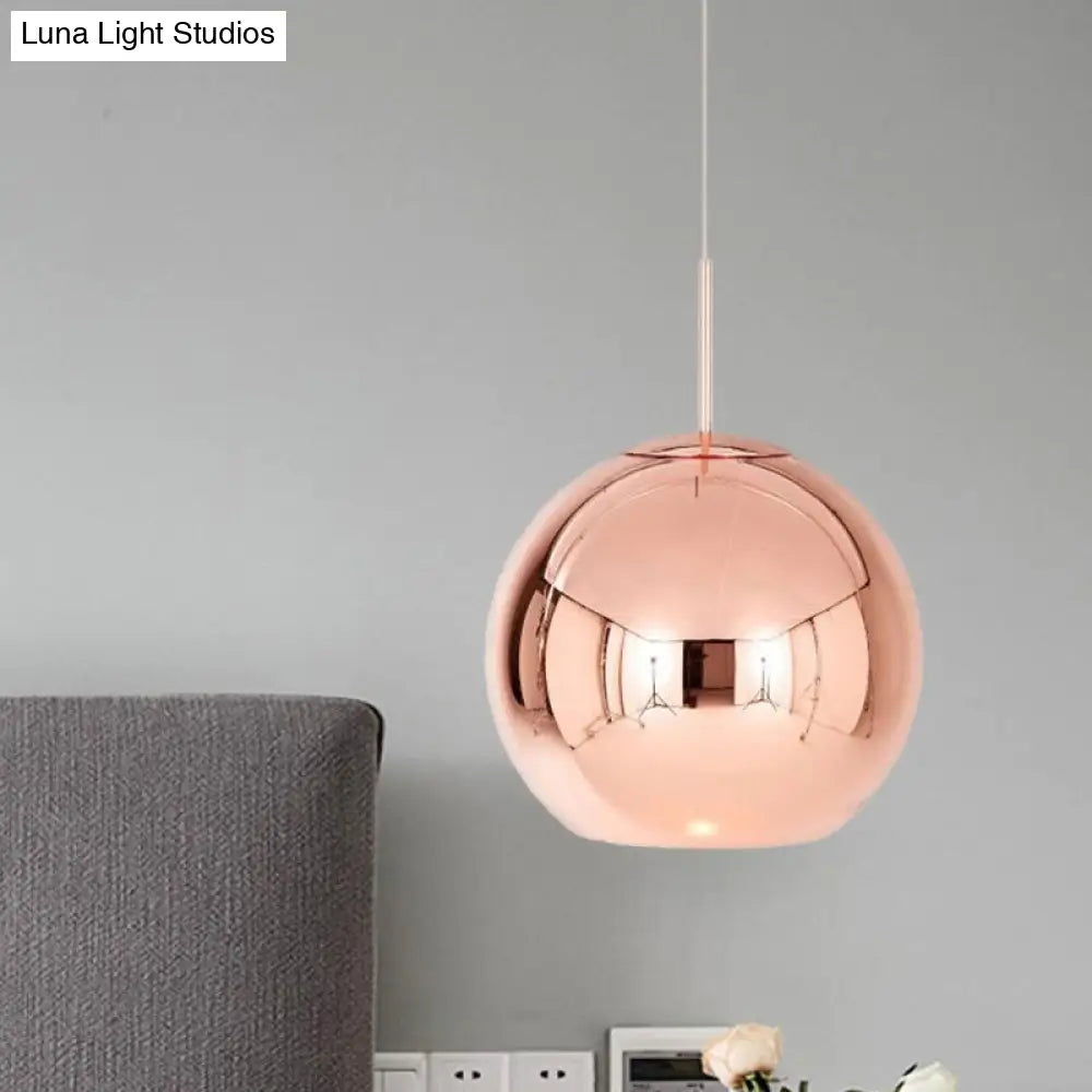 Contemporary Copper Pendant Ceiling Light With Mirror Glass Shade