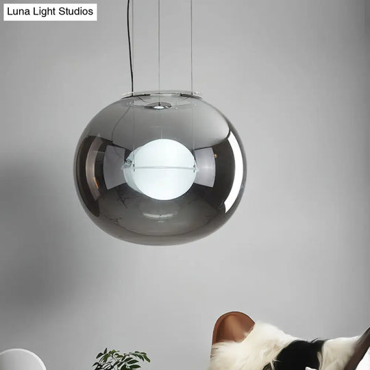 Modern Hanging Light With Double Globe White/Red/Smoke Grey Glass 1 Bulb Kitchen Pendant Lamp