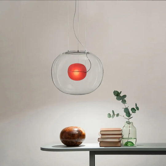 Modern Hanging Light With Double Globe White/Red/Smoke Grey Glass 1 Bulb Kitchen Pendant Lamp