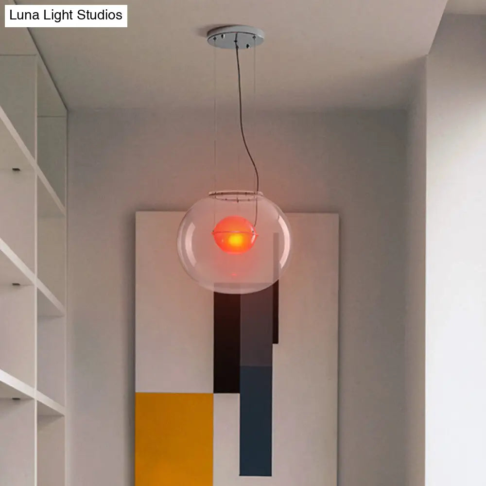 Modern Hanging Light With Double Globe White/Red/Smoke Grey Glass 1 Bulb Kitchen Pendant Lamp