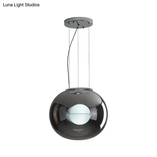 Postmodern Double Globe Hanging Light - White/Red/Smoke Grey Glass Kitchen Pendant Lamp 1 Bulb 12/16