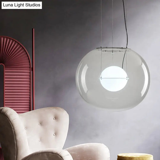 Postmodern Double Globe Hanging Light - White/Red/Smoke Grey Glass Kitchen Pendant Lamp 1 Bulb 12/16