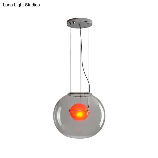 Postmodern Double Globe Hanging Light - White/Red/Smoke Grey Glass Kitchen Pendant Lamp 1 Bulb 12/16