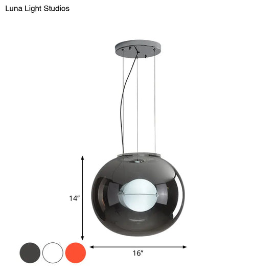 Modern Hanging Light With Double Globe White/Red/Smoke Grey Glass 1 Bulb Kitchen Pendant Lamp