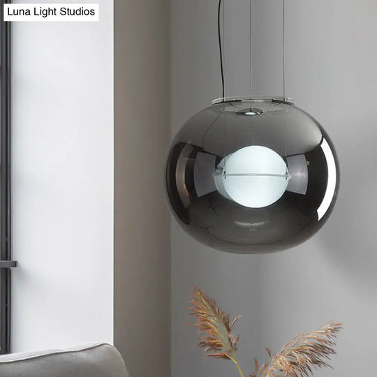 Postmodern Double Globe Hanging Light - White/Red/Smoke Grey Glass Kitchen Pendant Lamp 1 Bulb 12/16