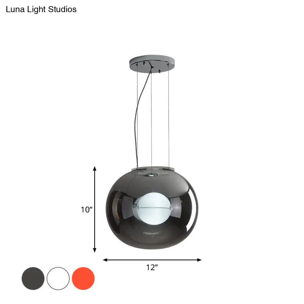 Postmodern Double Globe Hanging Light - White/Red/Smoke Grey Glass Kitchen Pendant Lamp 1 Bulb 12/16