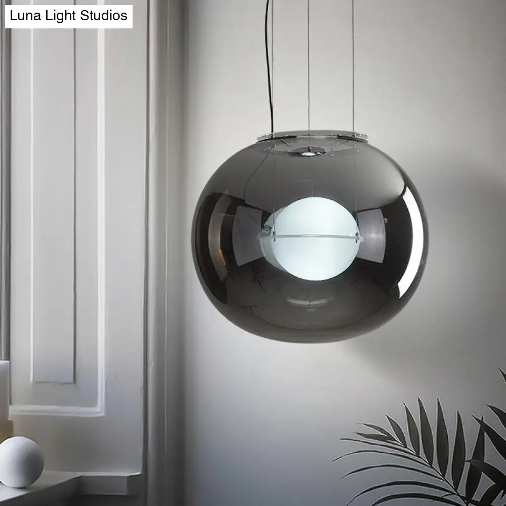 Postmodern Double Globe Hanging Light - White/Red/Smoke Grey Glass Kitchen Pendant Lamp 1 Bulb 12/16