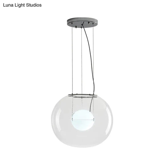 Postmodern Double Globe Hanging Light - White/Red/Smoke Grey Glass Kitchen Pendant Lamp 1 Bulb 12/16