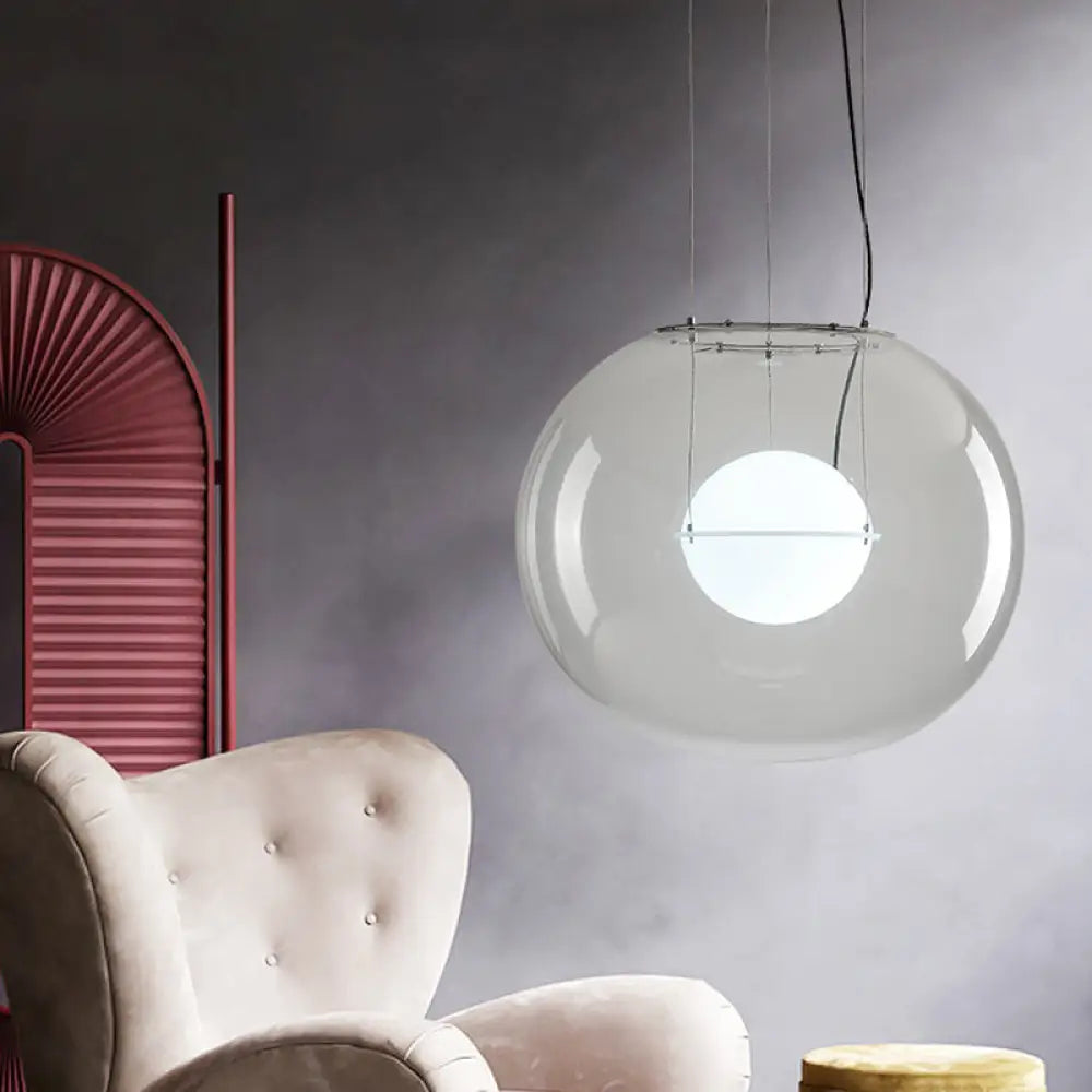 Modern Hanging Light With Double Globe White/Red/Smoke Grey Glass 1 Bulb Kitchen Pendant Lamp