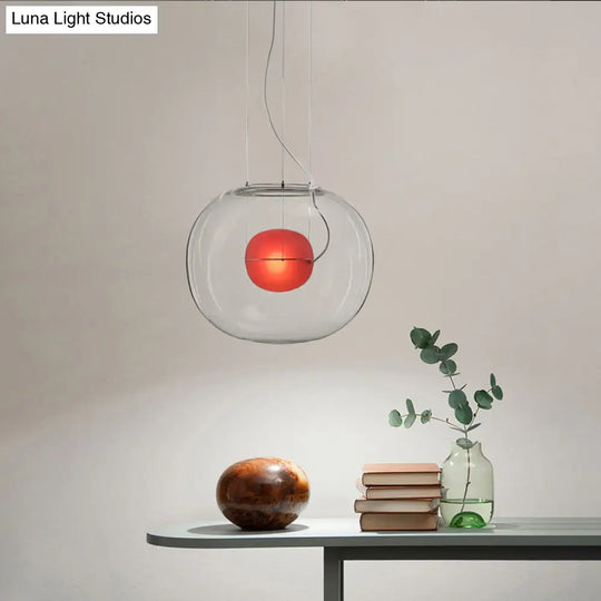 Postmodern Double Globe Hanging Light - White/Red/Smoke Grey Glass Kitchen Pendant Lamp 1 Bulb 12/16